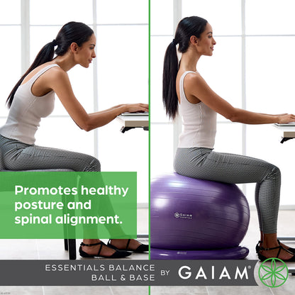 Gaiam Essentials Balance Ball & Base Kit, 65cm Yoga Ball Chair, Exercise Ball with Inflatable Ring Base for Home or Office Desk, Includes Air Pump