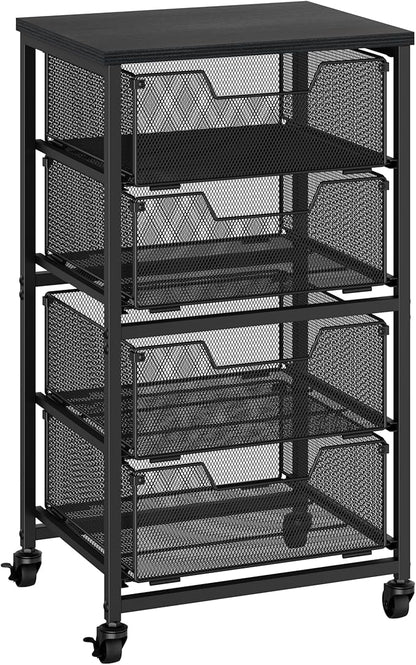 Rolling Cart with Drawers, 4-Drawer Storage Cart on Wheels with Wooden Top, Metal Utility Cart with Storage Drawers, Craft Storage Art Cart for Classroom, Office, Kitchen, Bedroom,Patent Pending