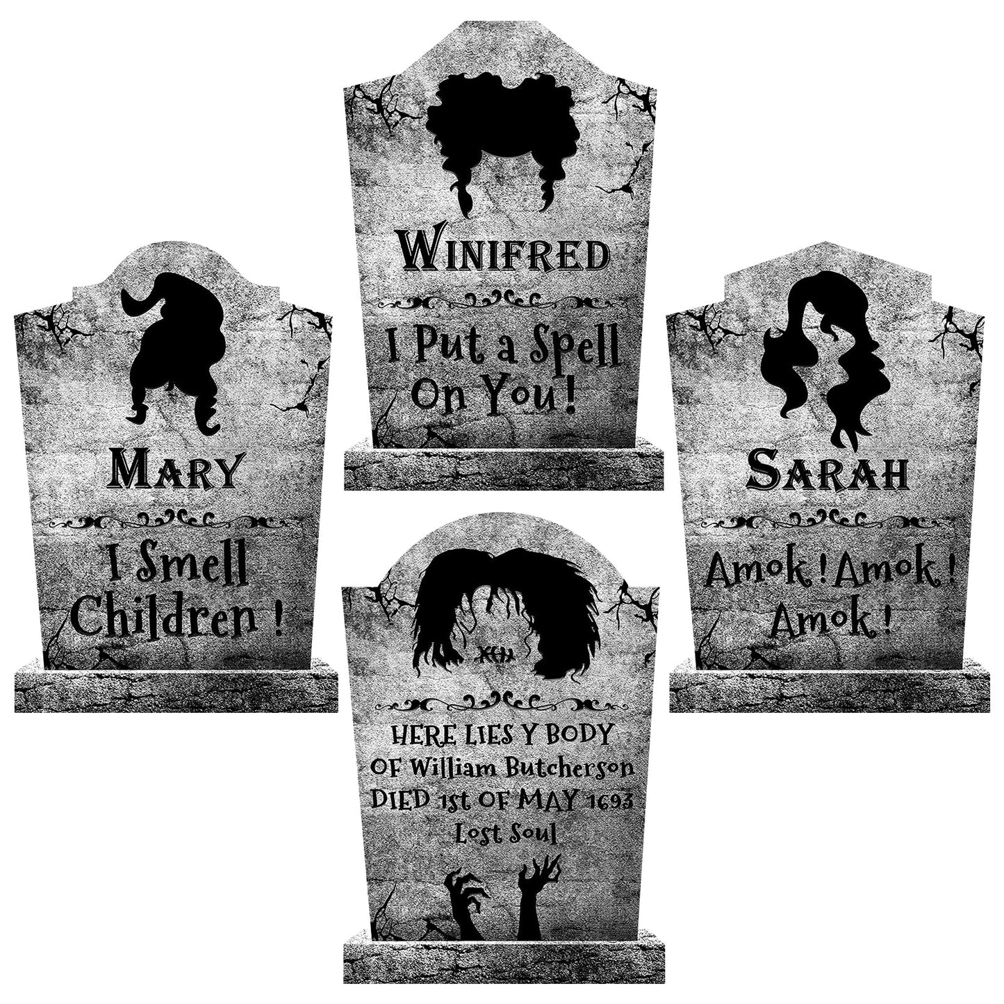 Halloween Decorations Outdoor Graveyard Tombstones:4 Pack Large Hocus-Pocus Yard Signs with Stakes, Outside Graveyard Decor Spooky RIP Headstones, Stone Texture Cemetery Props for Lawn Haunted House