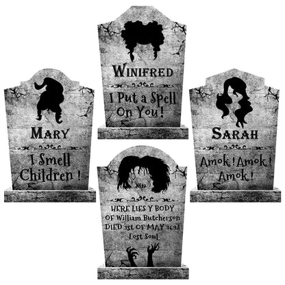 Halloween Decorations Outdoor Graveyard Tombstones:4 Pack Large Hocus-Pocus Yard Signs with Stakes, Outside Graveyard Decor Spooky RIP Headstones, Stone Texture Cemetery Props for Lawn Haunted House
