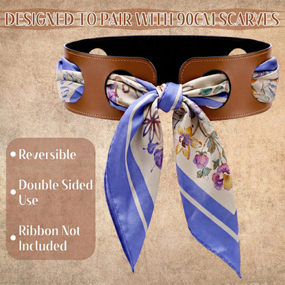 Twistover Reversible Scarf Waist Belt, Double Sided PU Leather Scarves Belt Accessory Wide Belts for Women Without Silk Scarf(Tan,35.4 Inches)