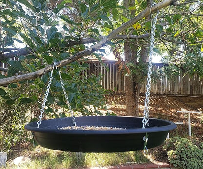 Bird Seed Catcher Tray and Platform Feeder with Adjustable Length Chains (12.5" Wide Black)