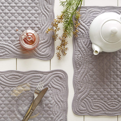 DII Quilted Farmhouse Collection Tabletop, Placemat Set, Gray, 6 Piece