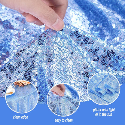 B-COOL Baby Blue Round Tablecloth - 90 Inch Sequin Tablecloth Party Table Covers for Wedding Banquet Dining Birthday Halloween Christmas Party Table Decoration