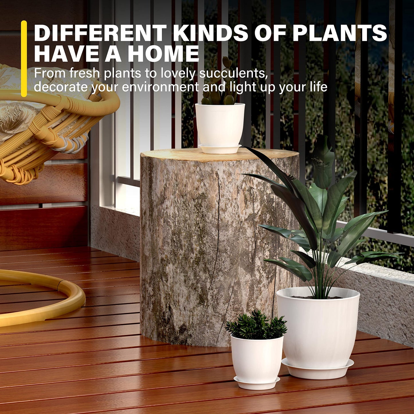 iPower 5 PCS Set Plant Pots Indoor 4.5-7.1 Inch Plastic Plant Pot with Drainage and Tray for All House Plants Like Succulents, Flowers, Cactus or Seedling, White