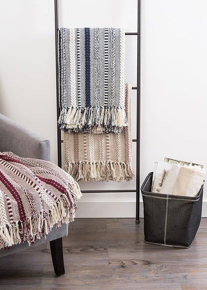 DII Braided Striped Decorative Throw Blanket, 50x60, Navy