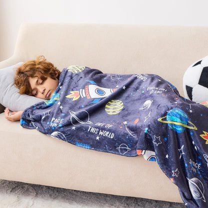Wajade Toddler Fleece Space Blanket for Boys Kids 3D Rocket Planets Soft Throw Blanket Birthday Christmas Halloween Space Decor for Children 50"x60"