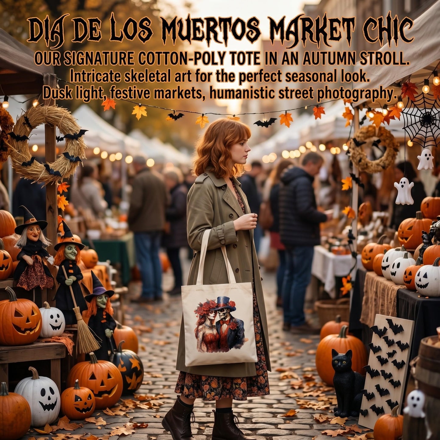 Fall Halloween Tote Bags 2Pcs, Cotton Blend Canvas Tote with Pumpkin Ghost Witch Prints, Reusable Shoulder Bags for Thanksgiving Party Trick or Treat Gift (ghostly lovers)