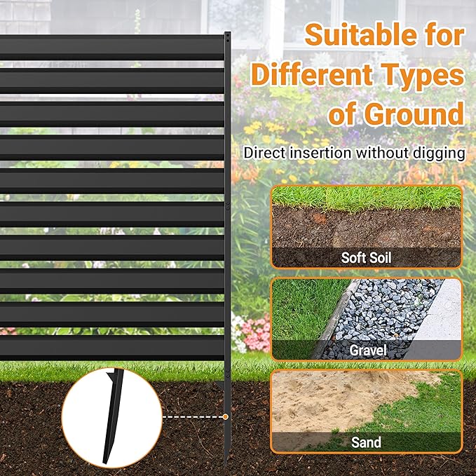 CJF Outdoor Privacy Screens, 42" H x 38" W Metal Air Conditioner Fence Panels, Pool Equipment Enclosure, Trash Can Screens Fence Kit for Outside Backyard Patio(Black/1-Panel)