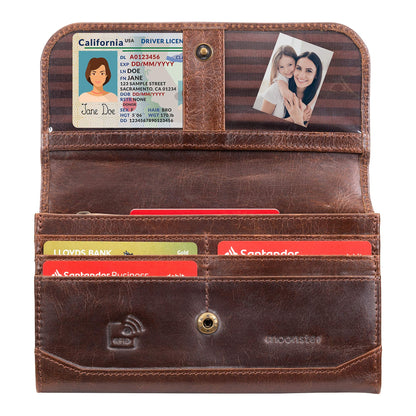 moonster Leather Wallets for Women 8x4 inch Handmade Womens Leather Wallet Brown - Genuine Leather Wallet Women -Ladies Wallets Leather - Women's Wallets - Multi Compartment RFID Wallet for Women