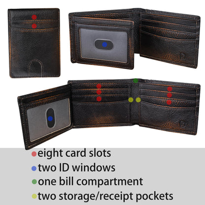 DK86 USA Flag Wallet for Men Slim Rfid Bifold Genuine Leather 2 ID Window With Gift Box (black brown with US flag)