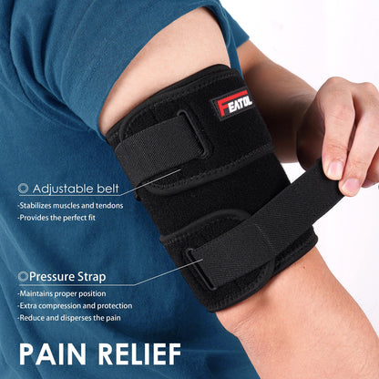 FEATOL Bicep Tendonitis Brace Compression Sleeve Support, Upper Arm Brace Tricep Bicep Support Bands for Men and Women, Arm Wrap Pain Relief for Muscle Strains and Inflammation(Black, Large)