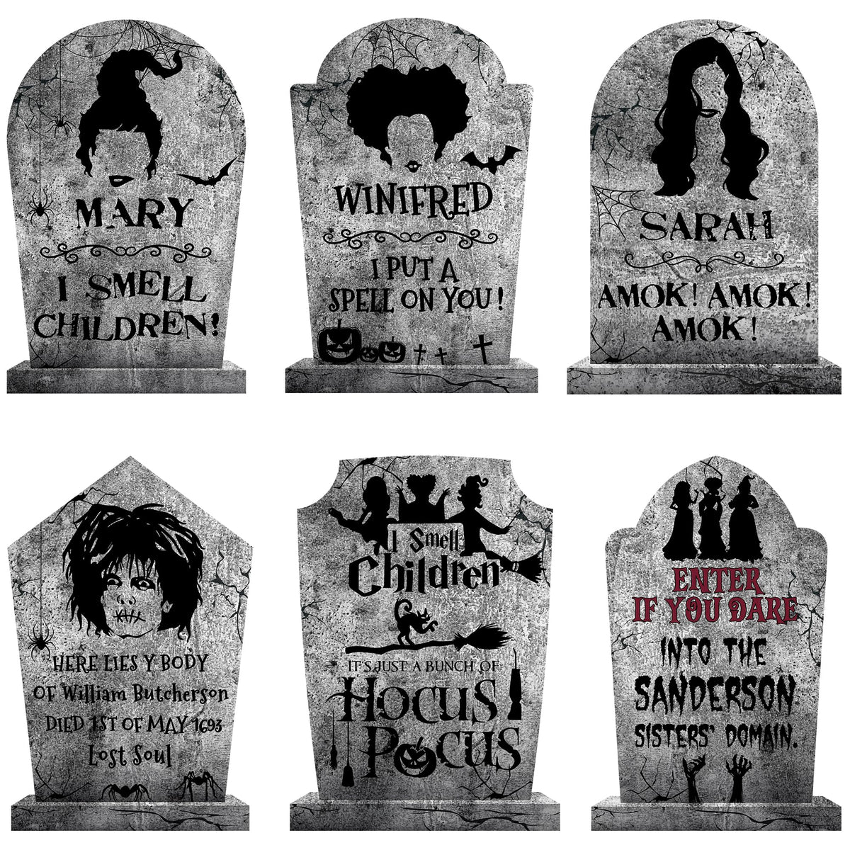 Hocus Pocus Outdoor Halloween Tombstones Decorations, 6Pcs Hocus Pocus Witches Tombstone, Outdoor Halloween Gravestone Yard Signs Decor, Scary Graveyard Yard Signs for Kids Home Party