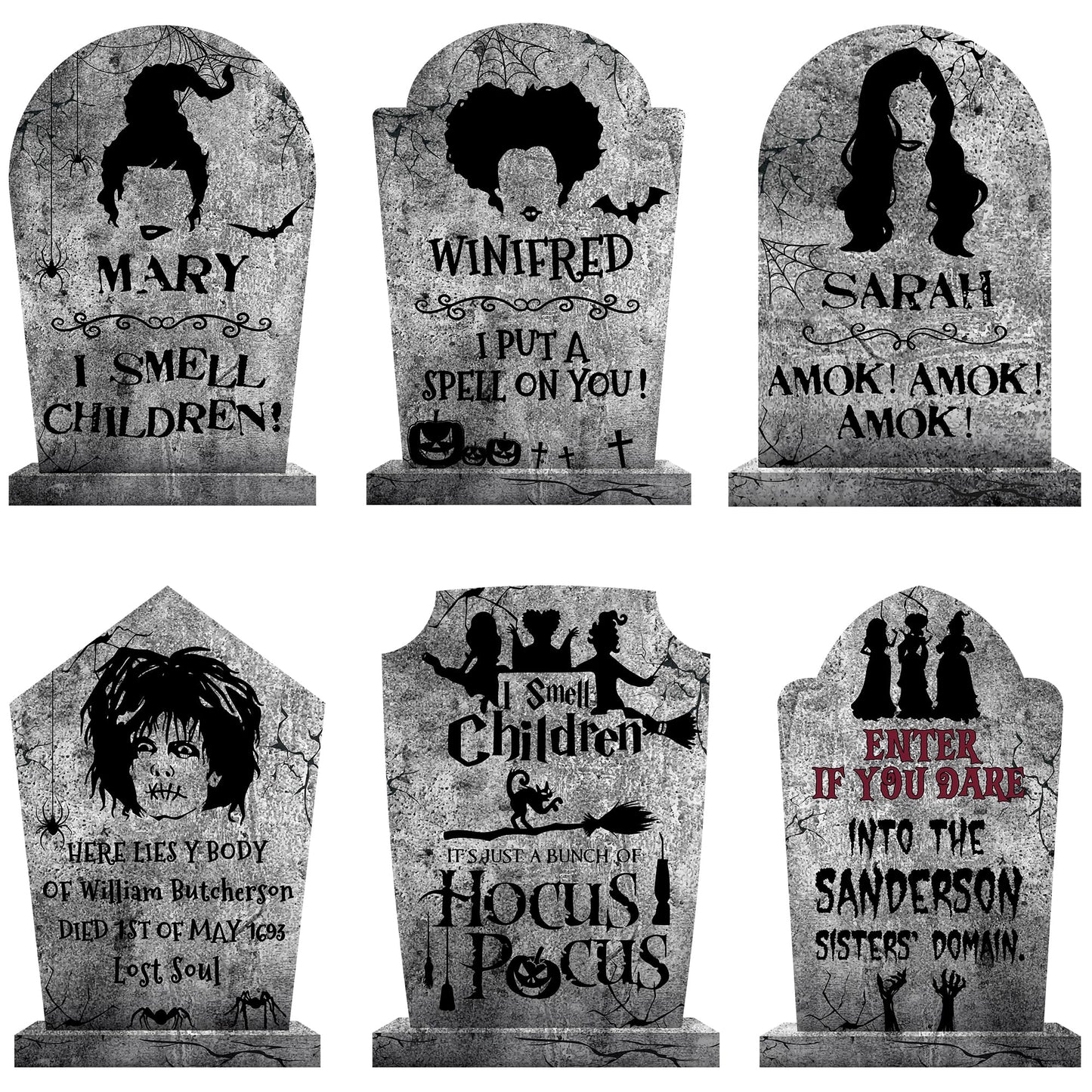 Hocus Pocus Outdoor Halloween Tombstones Decorations, 6Pcs Hocus Pocus Witches Tombstone, Outdoor Halloween Gravestone Yard Signs Decor, Scary Graveyard Yard Signs for Kids Home Party
