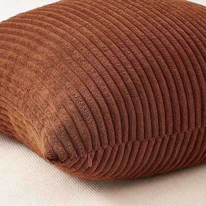 Topfinel Boho Throw Pillow Covers 18x18 Inch Set of 4 Soft Farmhouse Corduroy Striped Decorative Cushion Cover Yellow Brown Gradient Rustic Pillow Case for Sofa Couch Living Room Bedroom