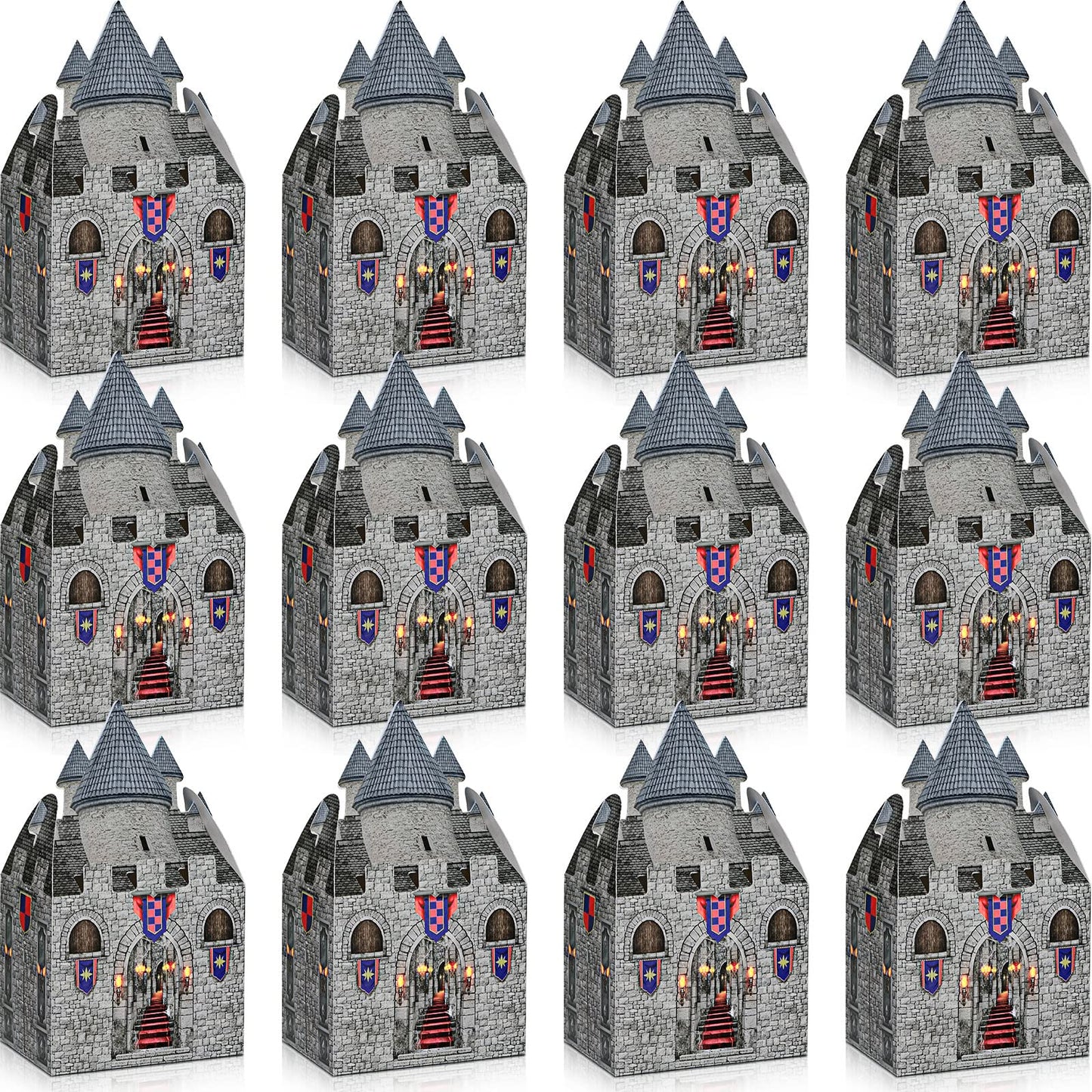 TaoBary 16Pieces 8 x 5 x 3 Inches Medieval Castle Box Cardboard Castle Halloween Knight Theme Party Supplies DIY Box for Mardi Gras Medieval Party Birthday Centerpiece
