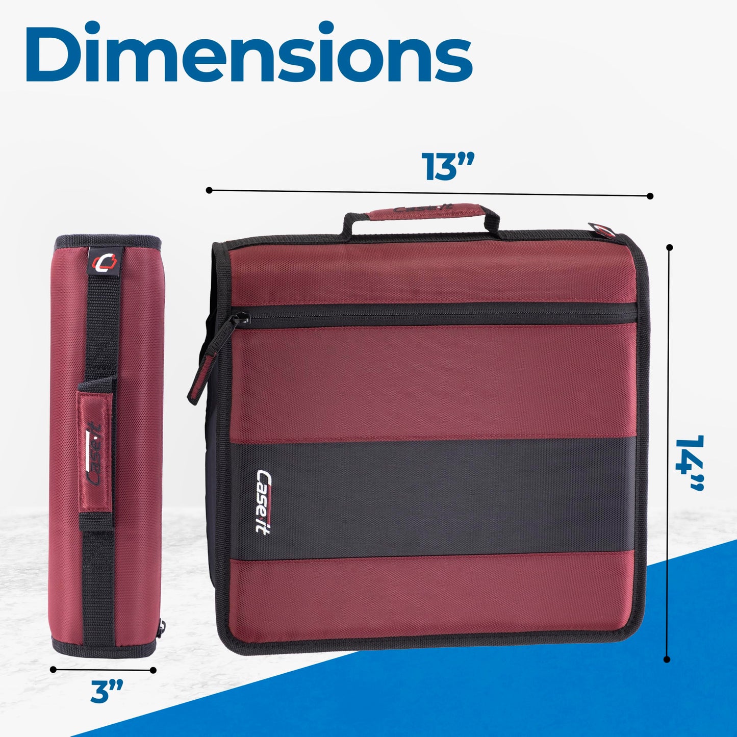 Case-it Classic Zipper Binder | 2-Inch O-Rings, 350 Sheet Capacity, Multiple Storage Pockets & Shoulder Strap | School & Office Organizer | D-251 Burgundy