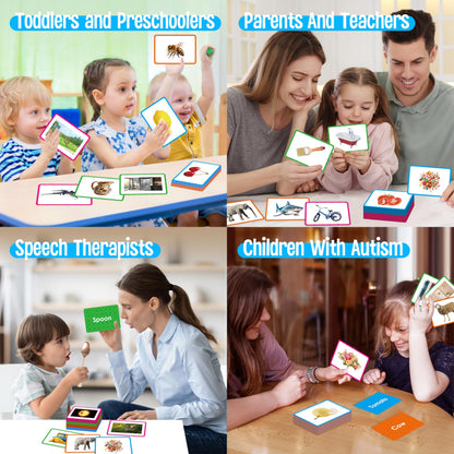 140 Noun Picture-Word Cards, Picture Flashcards Language Builder Visual Aid Speech Development Tool for Autism, ESL Teaching Materials for Adults, Non-Verbal Children Vocabulary Builder for Toddlers