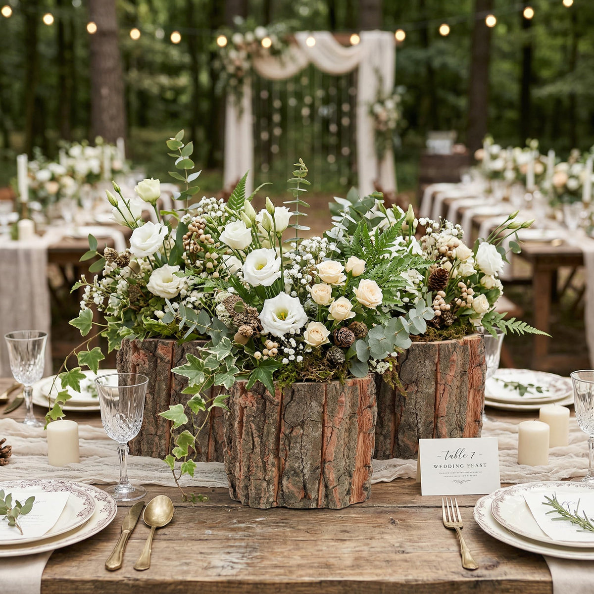 Housoutil Wooden Vase for Centerpieces, 6 Pack Wood Flower Vase Rustic Tree Stump Planter Pots, Wooden Bark Flower Bucket for Wedding, Farmhouse Christmas Table Decor, Round Bark Stump Pots