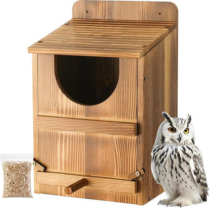 Owl House, Barn Owl Nesting Box with Bird Stand and Wood Shavings, Large Wooden Screech Nesting Box for Outside, Nest Box for Wild Birds, Barn, Screech, Eagle, 1 Set