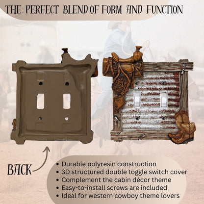 BestGiftEver Double Toggle Decorative Light Switch Cover Plate with Saddle and Boots Accents - Rustic Electrical Switch Plate for Lodge Cabin House Style Ideal for Western Cowboy Theme Enthusiasts