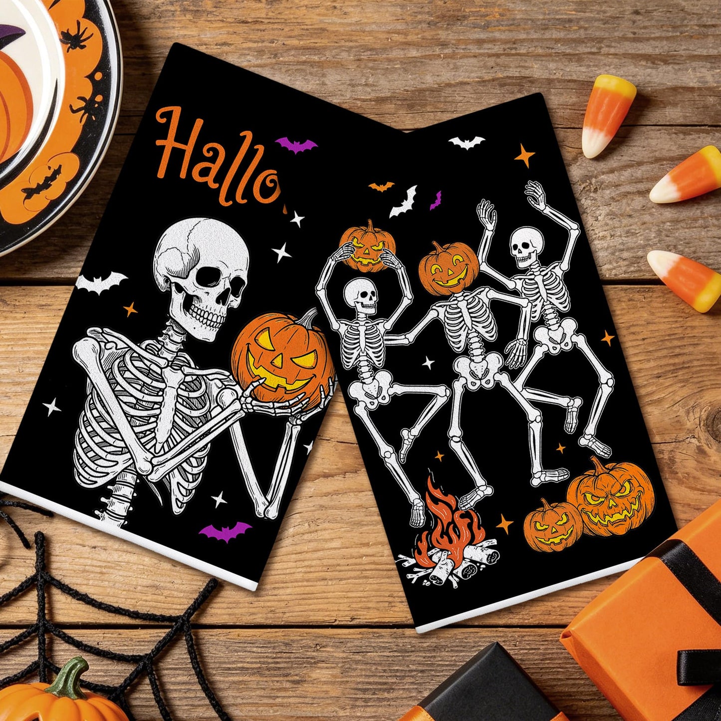 Hexagram Halloween Kitchen Towels, Skeleton Decor, Halloween Hand Towels