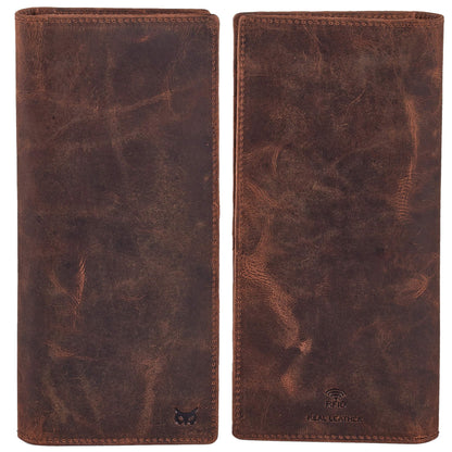 Long Wallet for Men Women Real Leather Bifold RFID Stylish Slim Handmade 2 ID Window Credit Card Holder in Gift Box (Cognac, Crazy Horse)