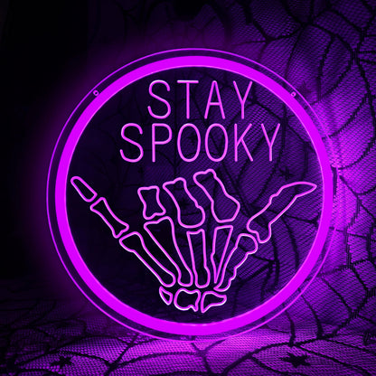 Jeanchrl Stay Spooky Neon Sign Halloween Neon Lights for Wall Decor Hanging Skull LED Signs for Bedroom Game Room Man Cave Stay Spooky Neon Art Signs for Halloween Party