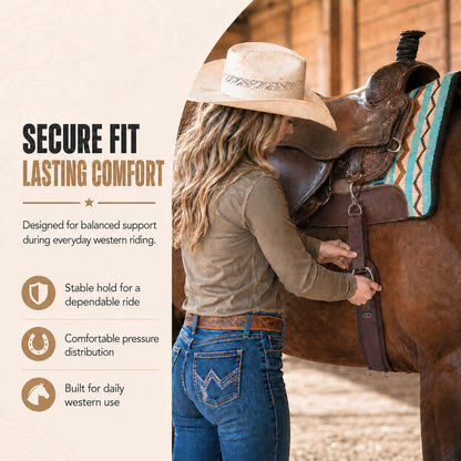 BARN & STABLE Western Horse Cinch with Stainless Steel Double Roller Buckles, Anti-Slip Terry Lining, Comfortable Western Saddle Girth for Stable Saddle Fit, Trail Riding and Ranch Work