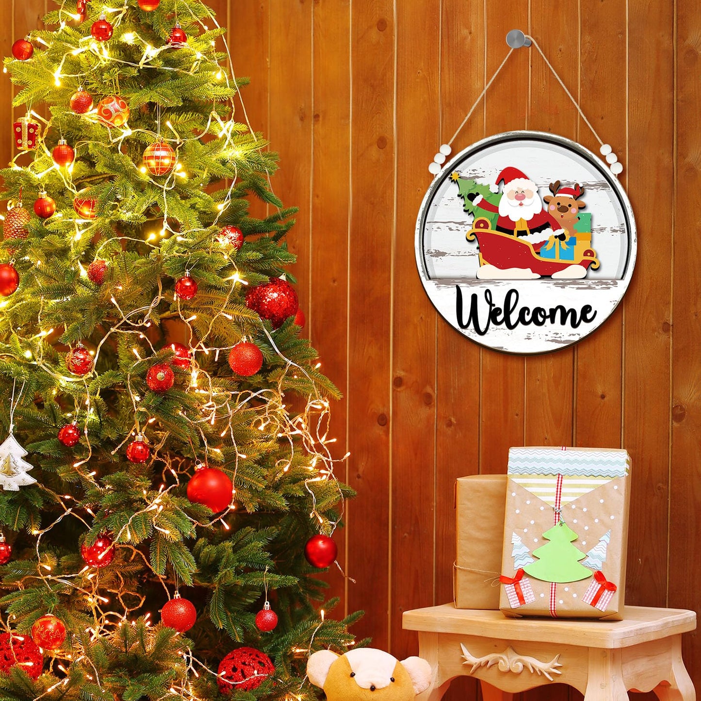Sintuff 16 Pcs 12 Inch Interchangeable Welcome Sign for Front Door Wood Seasonal Magnetic Icon Holiday Wreath Decor Rustic Hanging Sign for Patriotic Summer Home Warming Gift(Black Word, White Back)