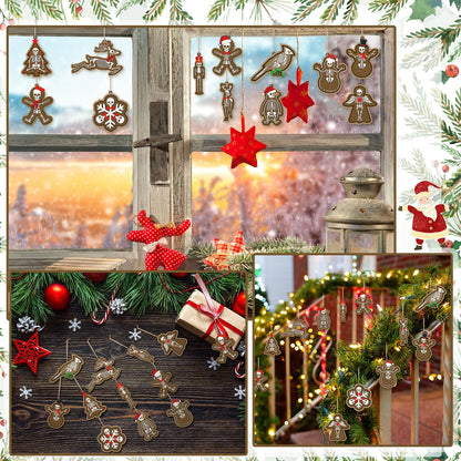 AceOrbit 24 Pcs Gothic Christmas Ornaments Skeleton Gingerbread Christmas Tree Decorations Gothic Skull Lamination Wooded Hanging Xmas Decorations for Holiday Halloween Party Supplies