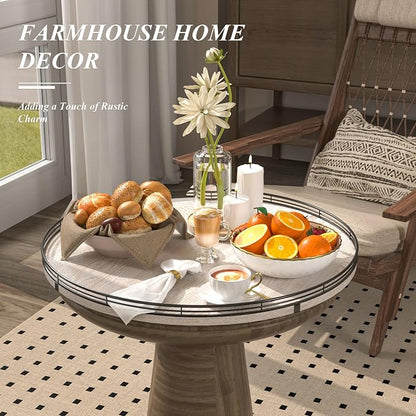 21" Lazy Susan Wood Turntable Organizer for Kitchen Decor, Farmhouse Round Wooden Lazy Susan Organization and Storage for Cabinet, Dining Table, Bathroom, Countertop,Centerpiece, Home Decor Whitewased