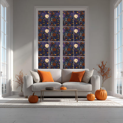 AMAZING WALL Halloween Haunted House,Pumpkins and Bats Window Film–Static Cling Privacy Glass Cover for Holiday Decoration,17x 78.7in/1 PCS