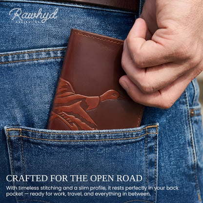 RAW HYD Full-Grain Leather Long Wallet for Men-Classic Bifold Western Wallet for Men-Minimalist Cowboy Wallets for Men-Rodeo wallets for men-Checkbook Cover & Gift for Him (Bourbon Brown)