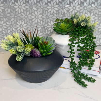 Admired by Nature 7.5" Ceramic Flower Planter Decorative Pot - for Home Decor, Succulents, Indoor Gardens, Organization, Display - Black