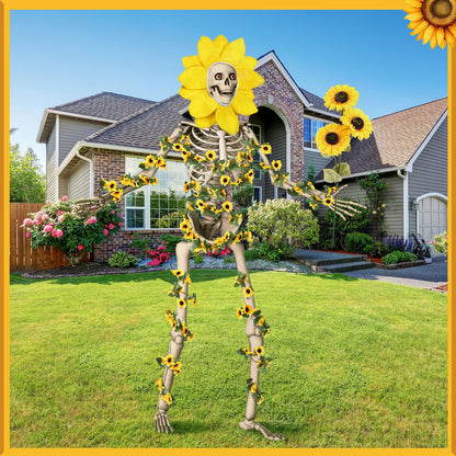Hollowfly 3 Pcs 12 ft Skeleton Clothes Accessories Set Including Yellow Sunflower Head Wrap Garland and Bouquets of Sunflower Flowers for Spring Skeleton Costume Summer Outfit Dress Decor