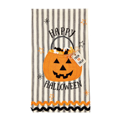Mud Pie Applique Halloween Towel, Stripe, 18" x 26"