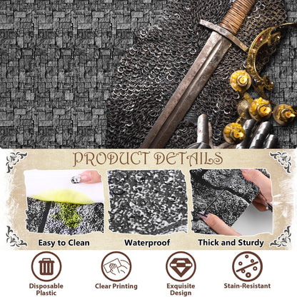 Kochorie 100 Ft x 54 Inch Stone Wall Tablecloth Roll with Cutter Box Disposable Plastic Stone Table Cover Medieval Stone Brick Table Cloth Dirt Floor Wall Backdrops for Farm Wedding Birthday Party
