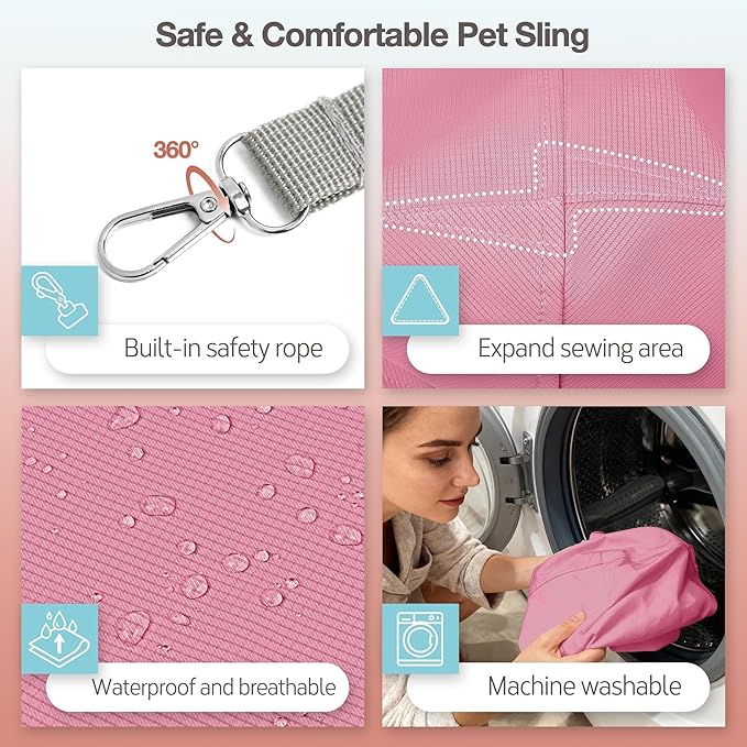 YUDODO Fashion Dog Sling Carrier for Small Dogs Lightweight Crossbody Pet Bag with Safety Strap, Pocket Storage, Machine Washable, Comfortable Travel & Outdoor Sling up to 9 lbs Pink