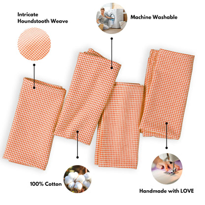 Softopia Cotton Napkin 100% Cotton 18 Inch x 18 Inch Dinner Houndstooth Check Napkins, Decorative Washable Cloth Napkin Set of 12 for Dining, Buffet Parties & Camping - Orange