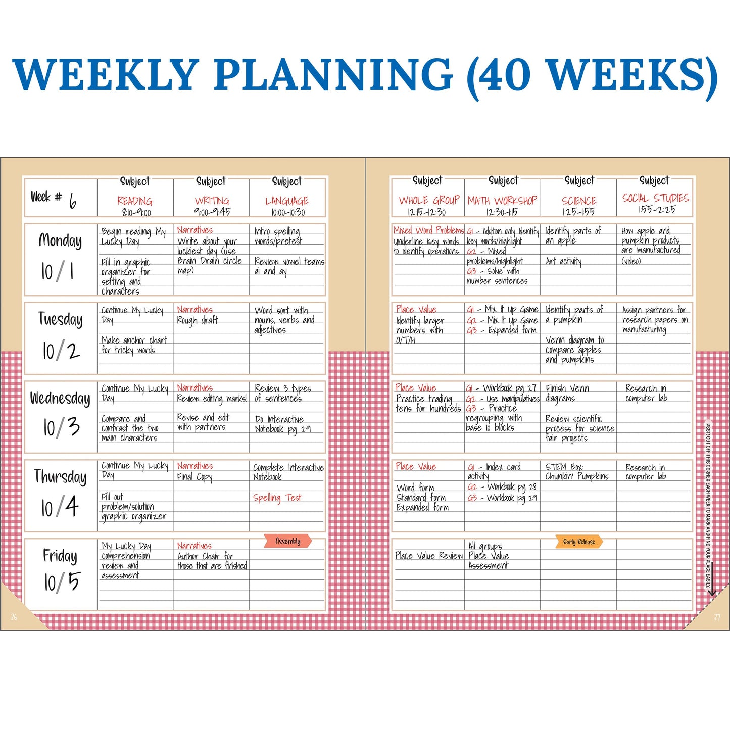 Carson Dellosa Education Teachers Plant Seeds That Grow Together 128-Page Teacher Planner, Undated 8"x11" Lesson Plan Farmers Market Themed Book With Stickers, Class Schedule, Weekly Calendar, Classroom Must Haves, Homeschool Essentials, School Supplies