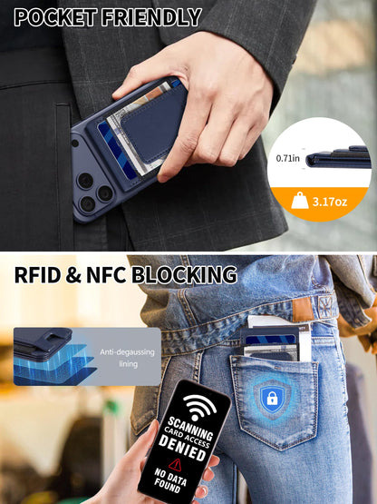 TopMade for MagSafe Wallet with Money Clip, Strongest Magnetic Card Holder for iPhone 17/16/15/14/13/12 Series, for iPhone Wallet with Adjustable Stand, ID Window, RFID Blocking, Navy Blue