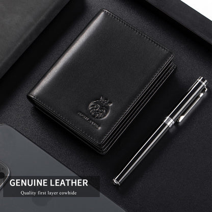 LUKZIJAES Genuine Leather Bifold Wallet for Men Rfid Blocking Large Capacity Vertical Wallets Mens with ID Window 15 Card Slots 2 Cash Pockets (Black)