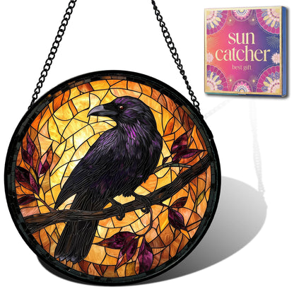 Halloween Gothic Crow Sun Catchers Indoor Window Acrylic Suncatcher 9.8"