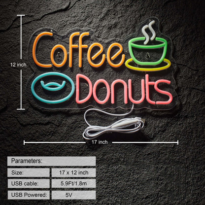 Hoyoelec Coffee and Donuts Neon Sign for Wall Décor Dimmable LED Neon Light USB Powered Neon Art Signs Decor