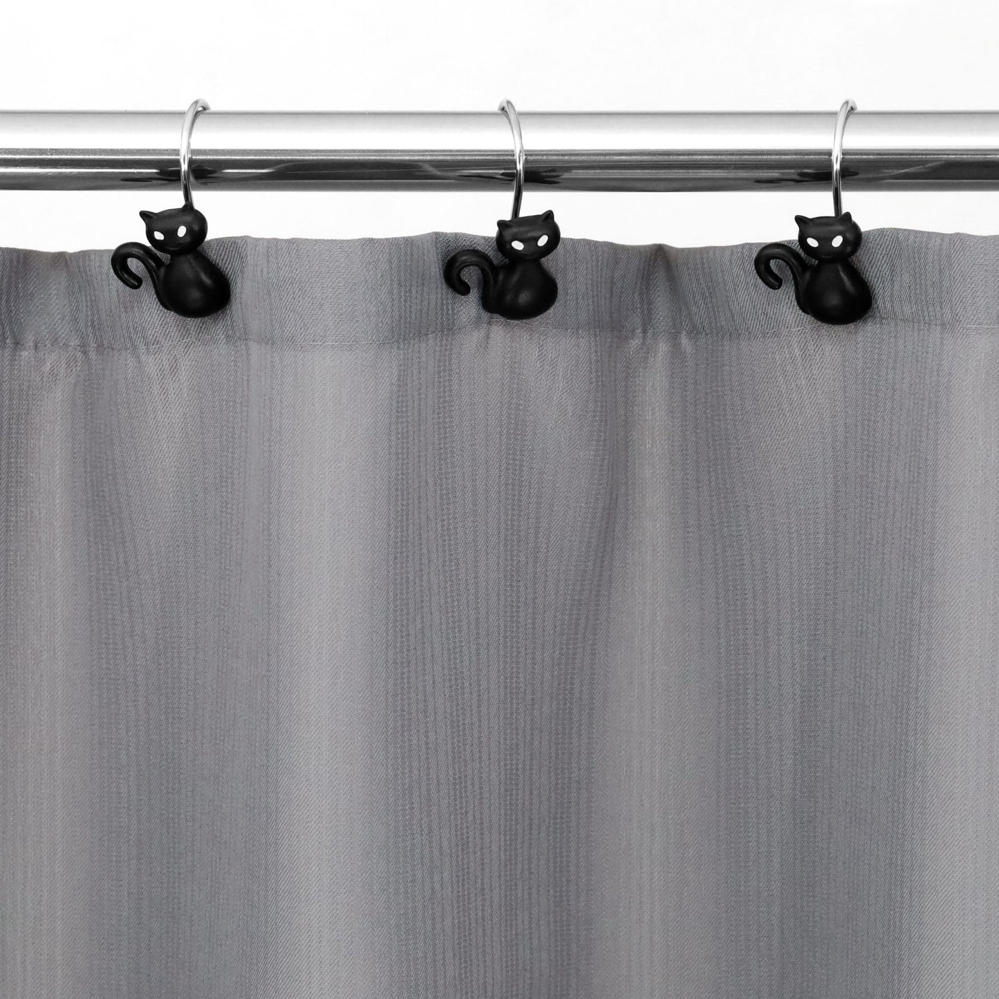 Halloween Black Cat Shower Curtain Hooks：12 Pcs Cute Spooky Gothic Cat Design with Rustproof Stainless Steel Rings - Haunted House Witchy Ghost Horror Theme Decorative Hooks for Bathroom Bedroom Décor