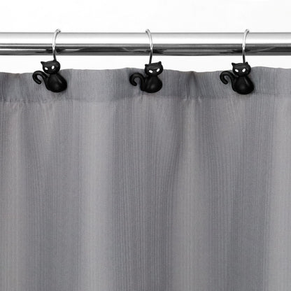 Halloween Black Cat Shower Curtain Hooks：12 Pcs Cute Spooky Gothic Cat Design with Rustproof Stainless Steel Rings - Haunted House Witchy Ghost Horror Theme Decorative Hooks for Bathroom Bedroom Décor