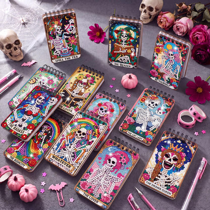Fuyoooo 12 Pcs Summer Halloween Diamond Art Notebook Kits for Adults DIY Hawaiian Halloween Diamond Painting Notebook Gift Set Cover Notepad 5d Pink Skull Journal Art Crafts Accessories with Tools