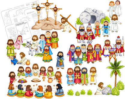 Easter Deluxe Felt Set Bible Flannel Board Stories 42 Pieces +Lesson + Activity Pages Story Jesus He Has Risen Made in the USA of Domestic Felt and Imported Ink Crucifixion Resurrection Last Supper
