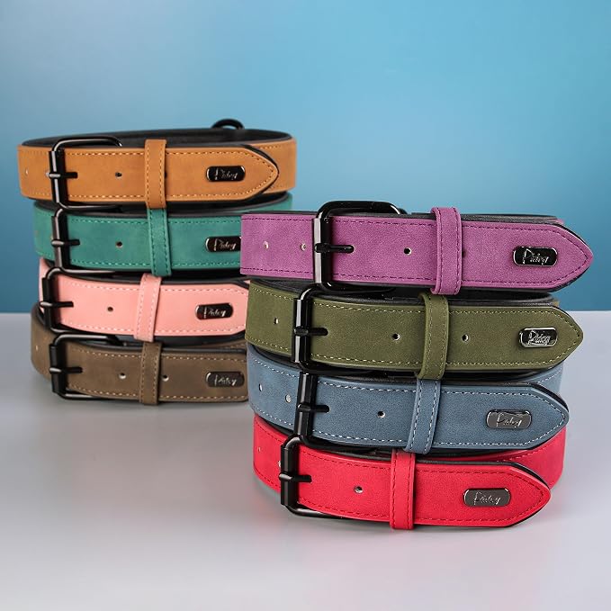 Didog Soft Padded PU Leather Dog Collar, Breathable and Adjustable Pink Dog Collars for Small Dogs, Comfortable for Daily Walk, Pink, M Fit Neck 11-14"(10-20 lbs)